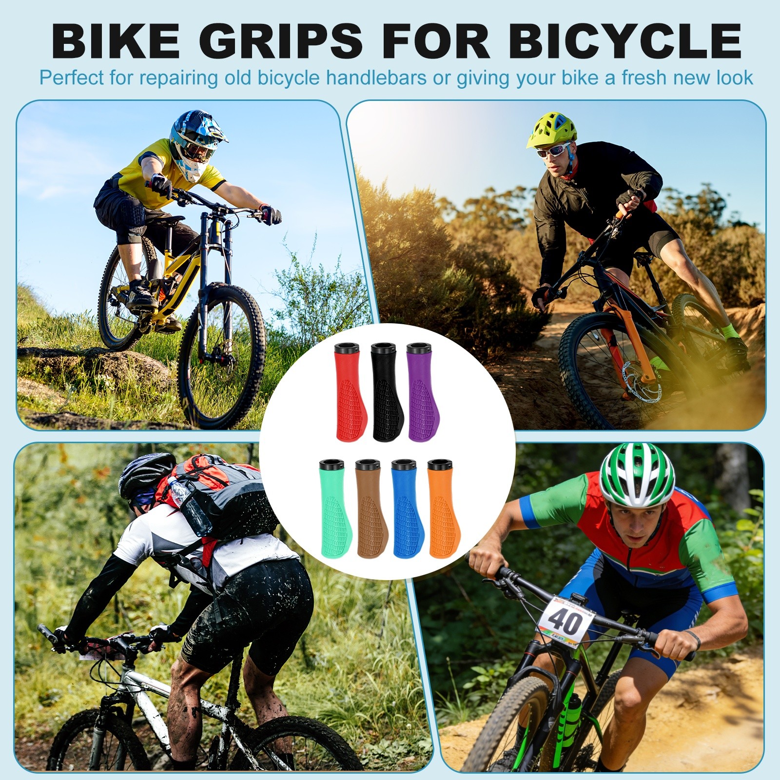 Ergonomic Bike Grips for Bicycle with Wrench 5.3in Diamond-Texture Blue