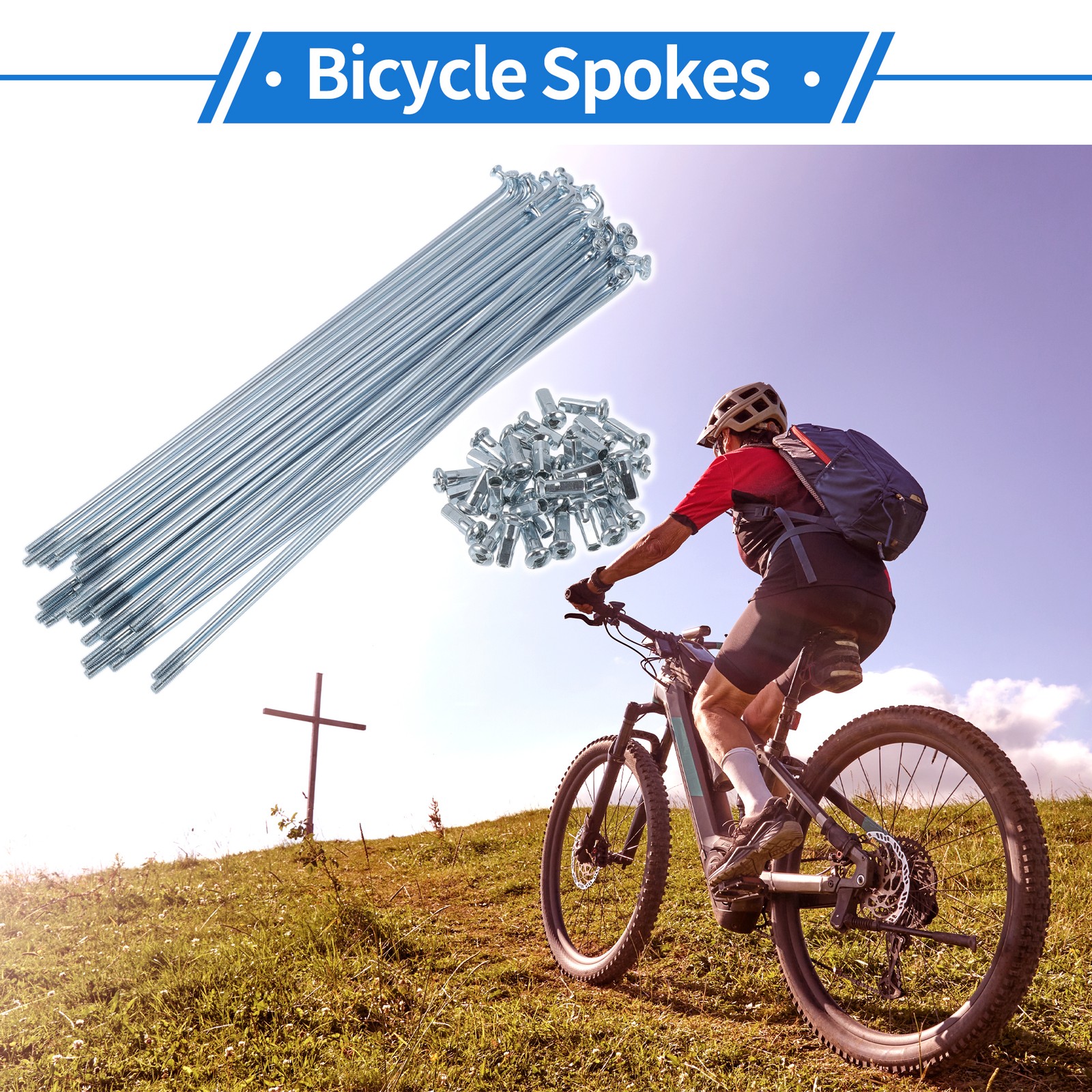 1 Set 12G 185mm Length Bicycle Spokes Nipple Carbon Steel Galvanized Universal
