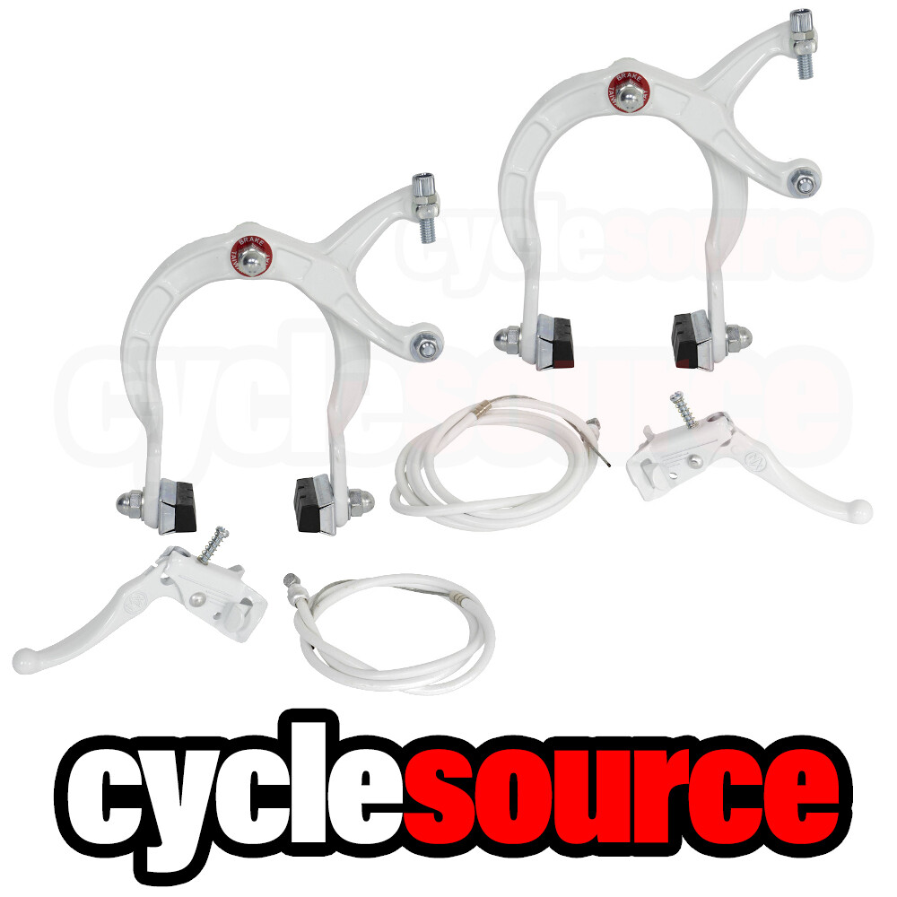 PRO+ WHITE OLD SCHOOL BMX BIKE MX COMPLETE BRAKE SET (CALIPER,CABLE& LEVER) BIKE