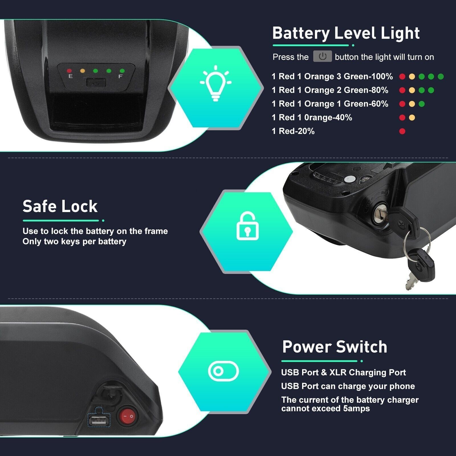 36V Hailong Ebike Battery, 4-Pin 20Ah Electric Bike Bicycle Lithium Battery 40A