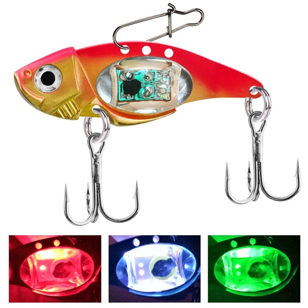 8cm VIB Fishing Lure in Red and Blue with Bright LED Lights for Anglers