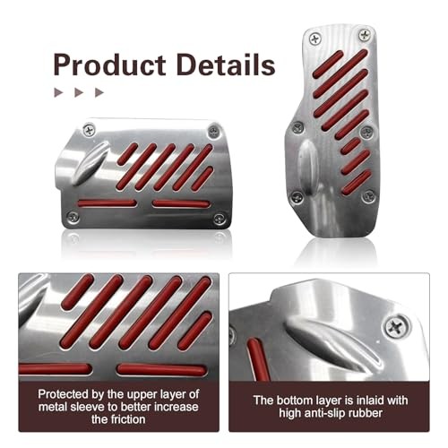Car Pedal Covers, Anti-slip Brake & Accelerator Pad, Alloy Anti-rust 2 PCS Red