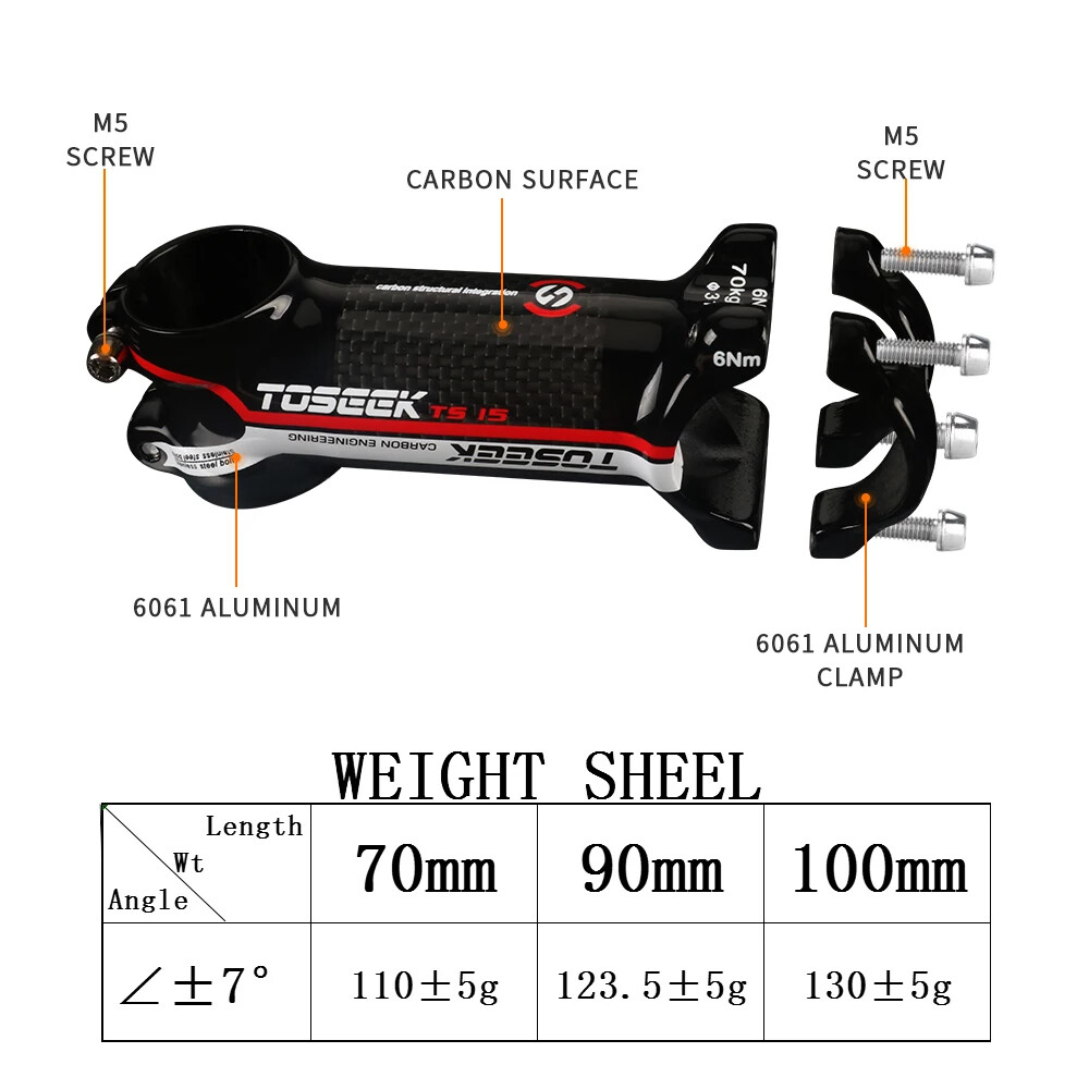 Carbon Stem 70/90/100mm Bike Power Handlebar Stem 7 Degree 31.8mm MTB Bike Stem