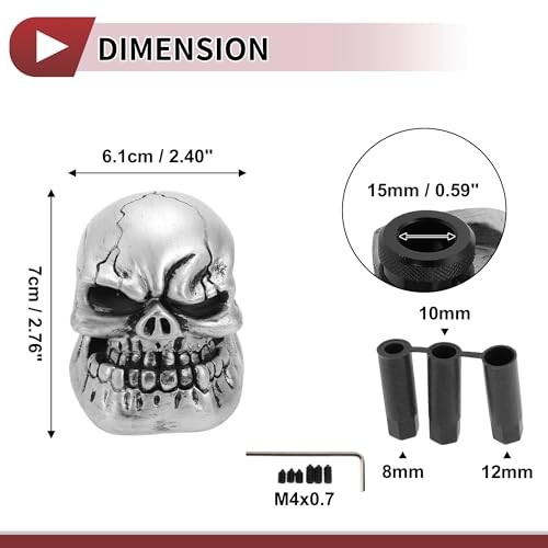 7cm Skull Shift Knob – Universal Gear Shifter Knob – Resin Stick – Silver Tone