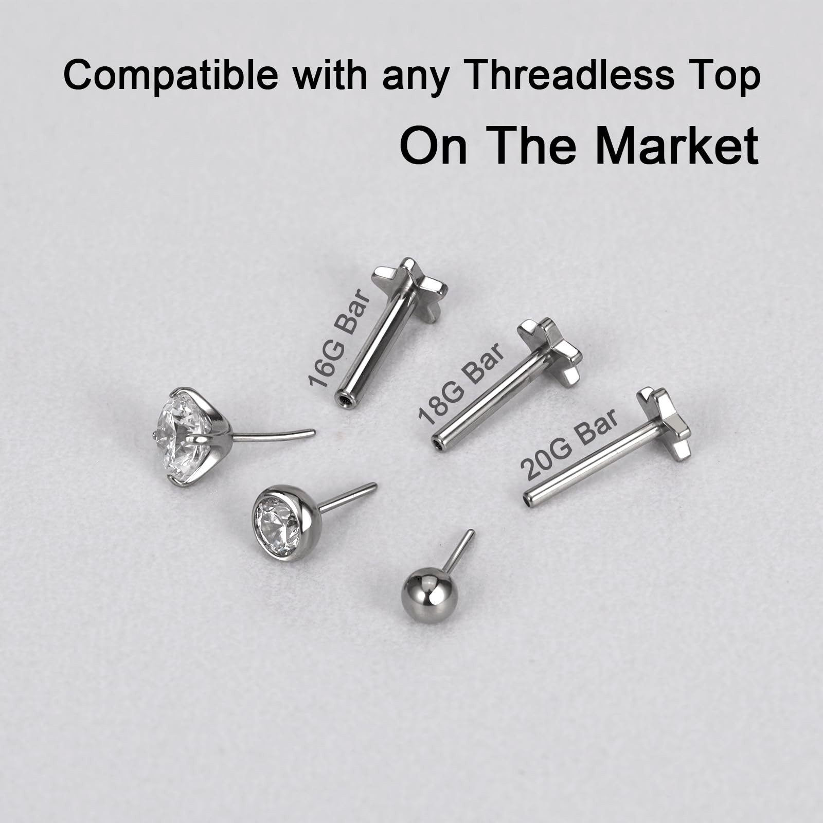 Threadless Bar G23 Titanium 20G 16G 18G Replacement Post Bar Flat Back Stud E…