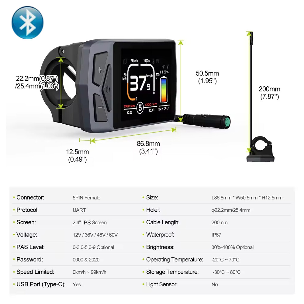Electric Bike Display EKD01 Bluetooth Navigation For BAFANG Ebike Motor UART US