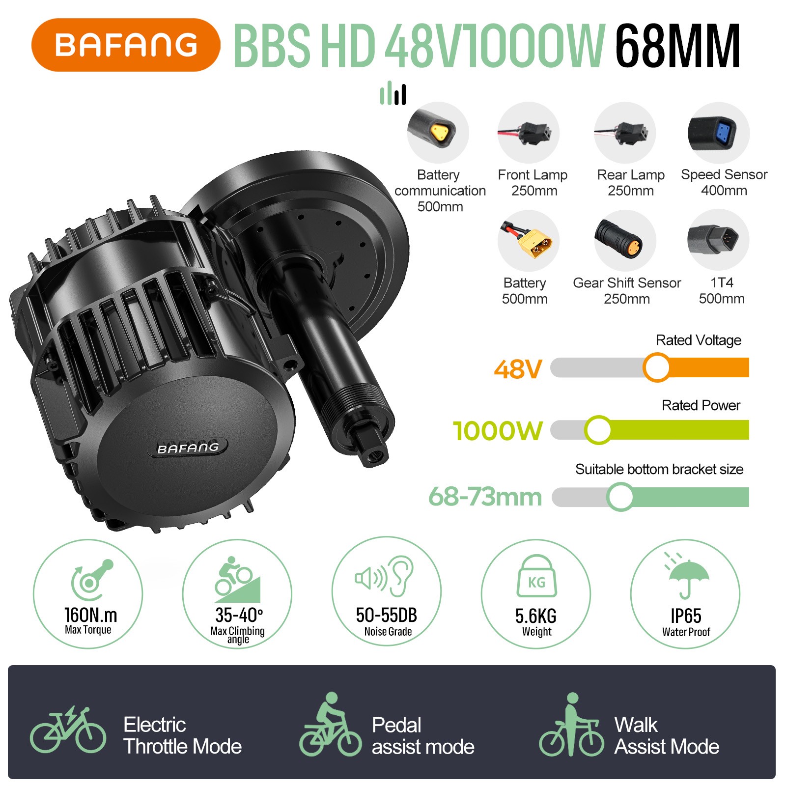 48V500W 750W 1000W Mid Drive Motor Kit Bafang Ebike Conversion Kits 68-120MM US