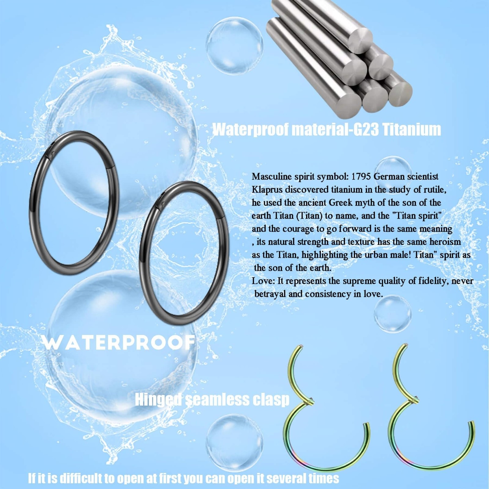 Lantine 16g 18g 20g Nose Rings Hoops Grade 23 Titanium Black Hinged Septum Ri…