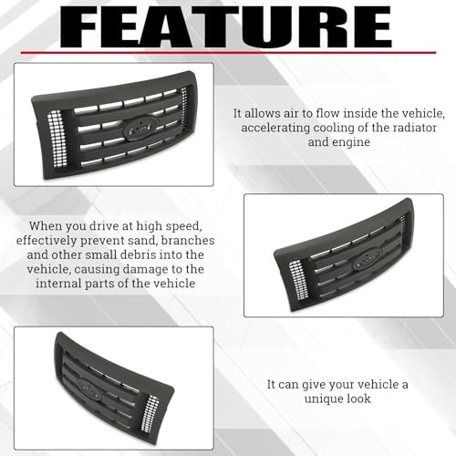 Front Grille Compatible with 2009-2014 Ford F150 XL Model Bumper Painted Black