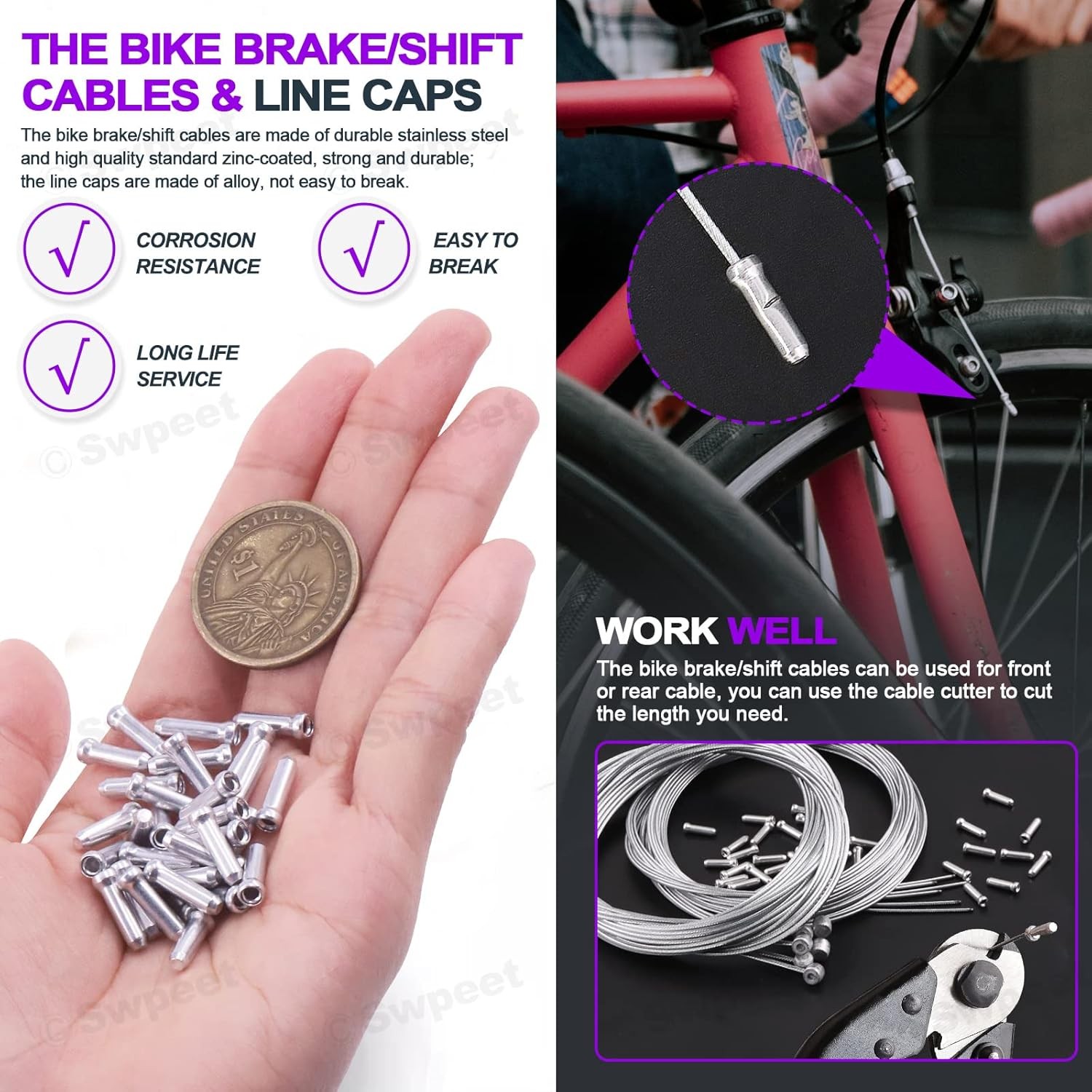 83Pcs Stainless Steel Bike Cable Cutter and Brake Cable Housing Shift Cable