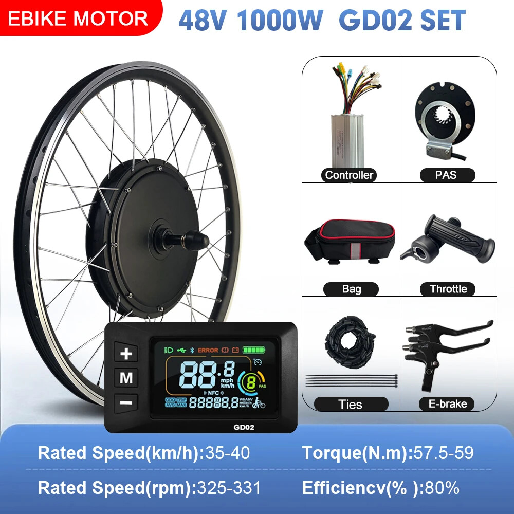 MTB Electric Bike Conversion Kit 48V 1000W Brushless Rear Rotate Hub Motor Wheel