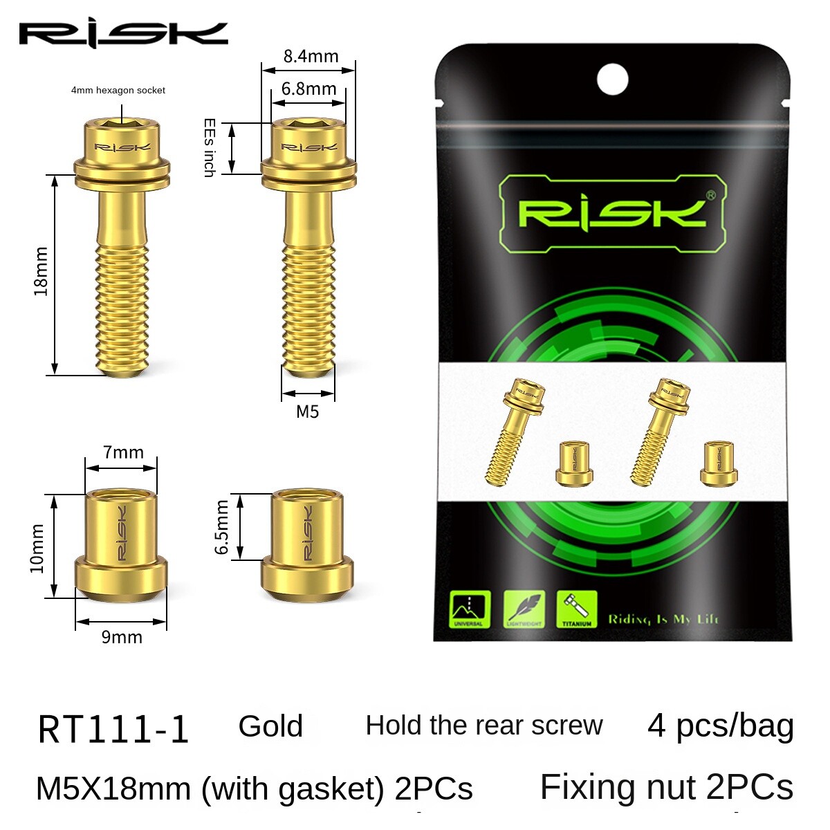 RISK Bicycle Carbon Stem Bolts M5x18mm M5x20mm Titanium Fastener Screw with Nut