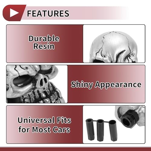 7cm Skull Shift Knob – Universal Gear Shifter Knob – Resin Stick – Silver Tone