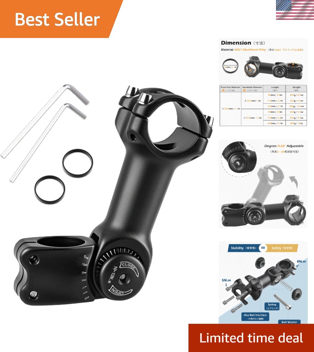 Compact Adjustable Handlebar Stem for Enhanced Cycling Experience – 90-145MM