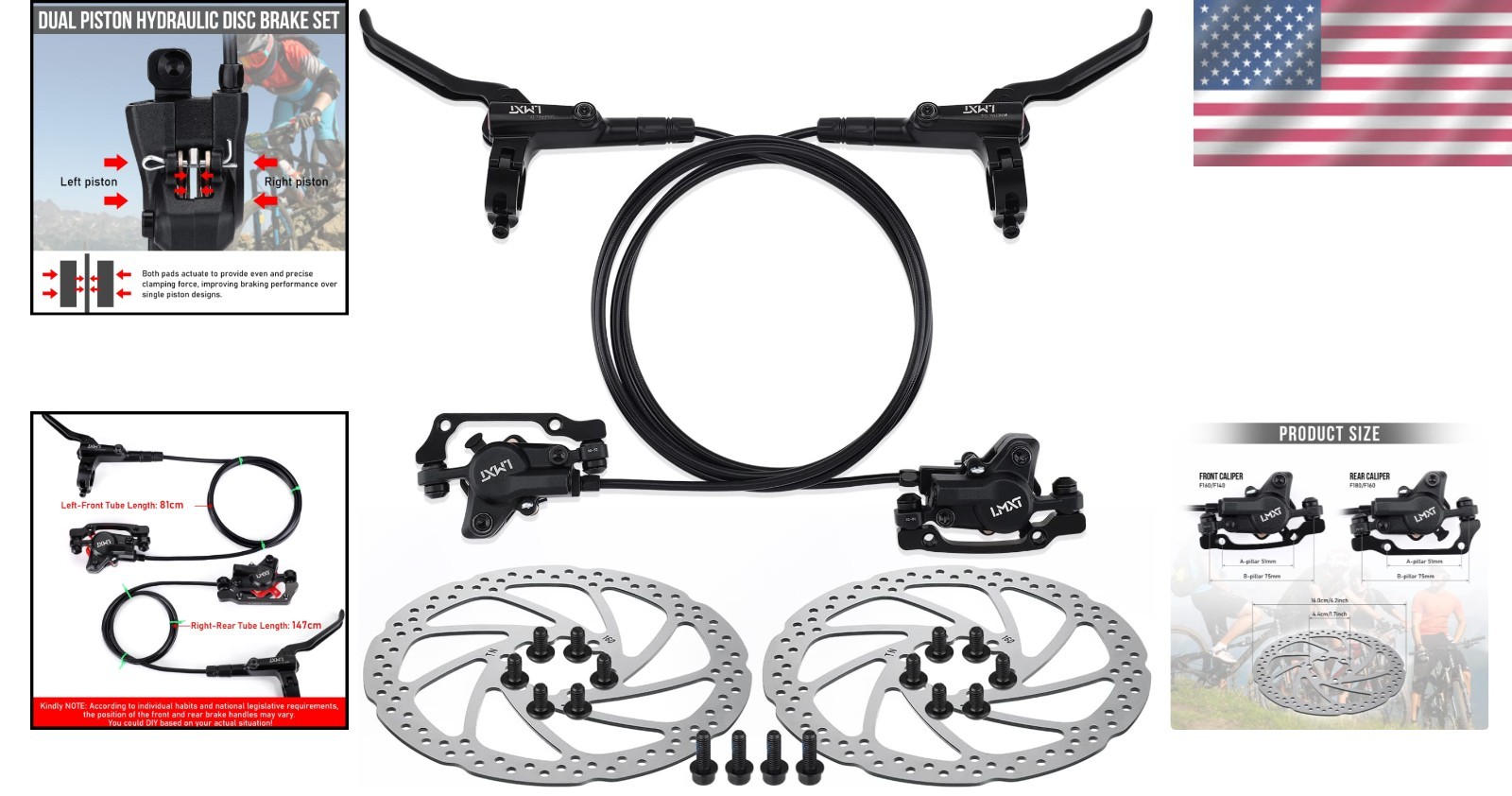 Left Front & Right Rear Brake Kit for Mountain Bike