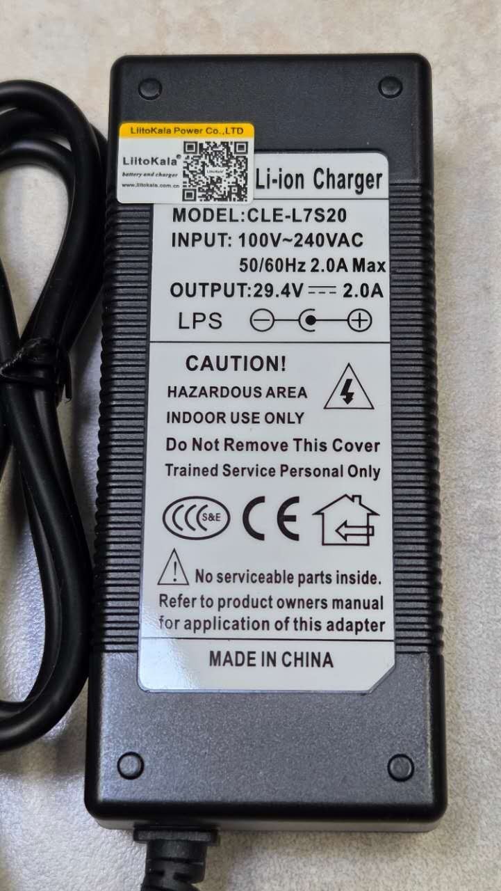 Liitokala 29.4V 2A DC2.1 plug charger for 24V lithium battery .