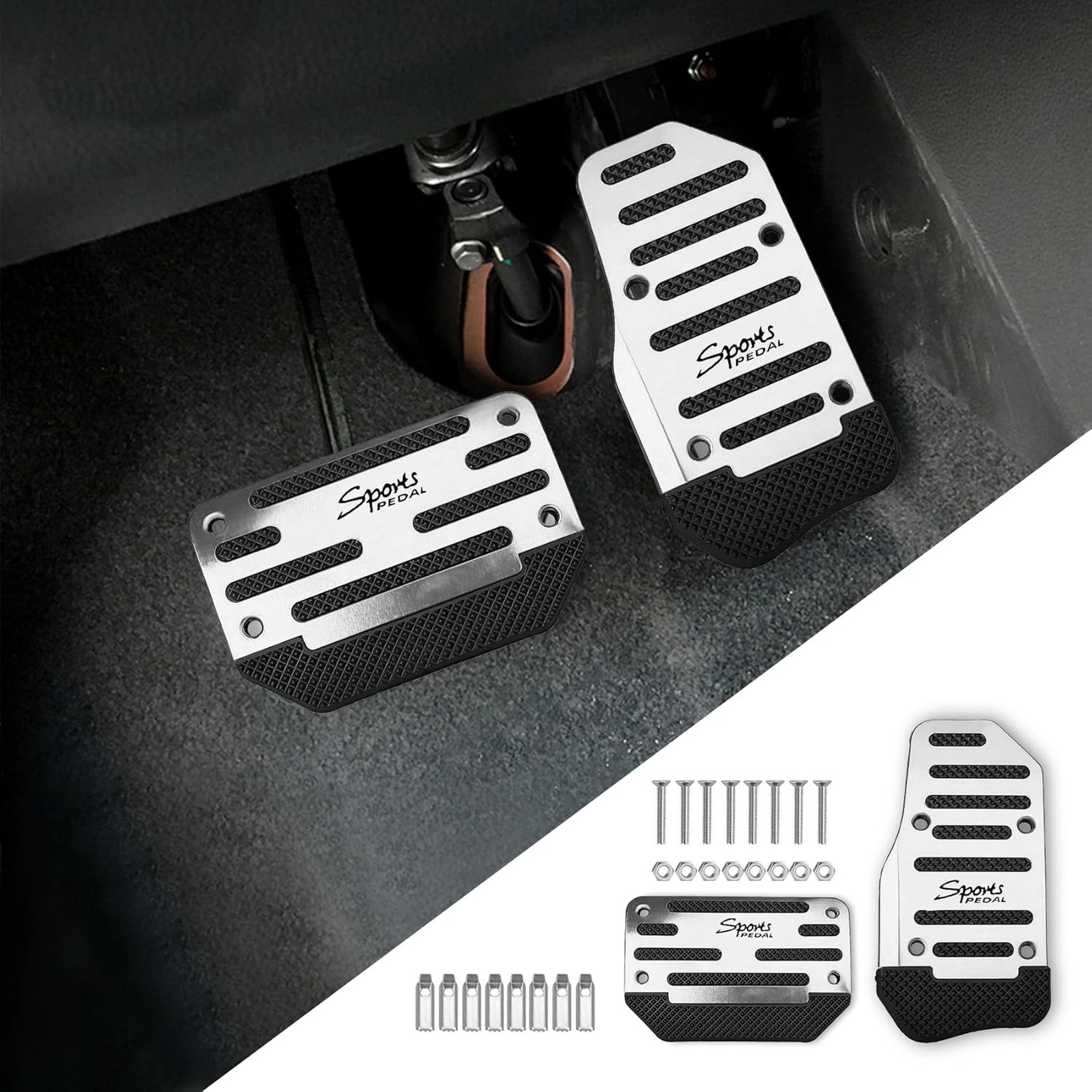 2PCS Non-Slip Aluminum Alloy Car Pedal Covers for Gas Brake Automatic