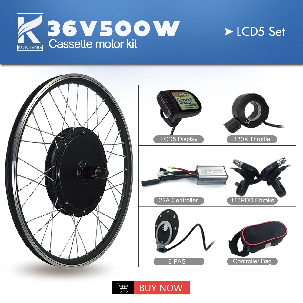 36V 48V 500W MTB Ebike Conversion Kit Rear Cassette Brushless Gearless Hub Motor