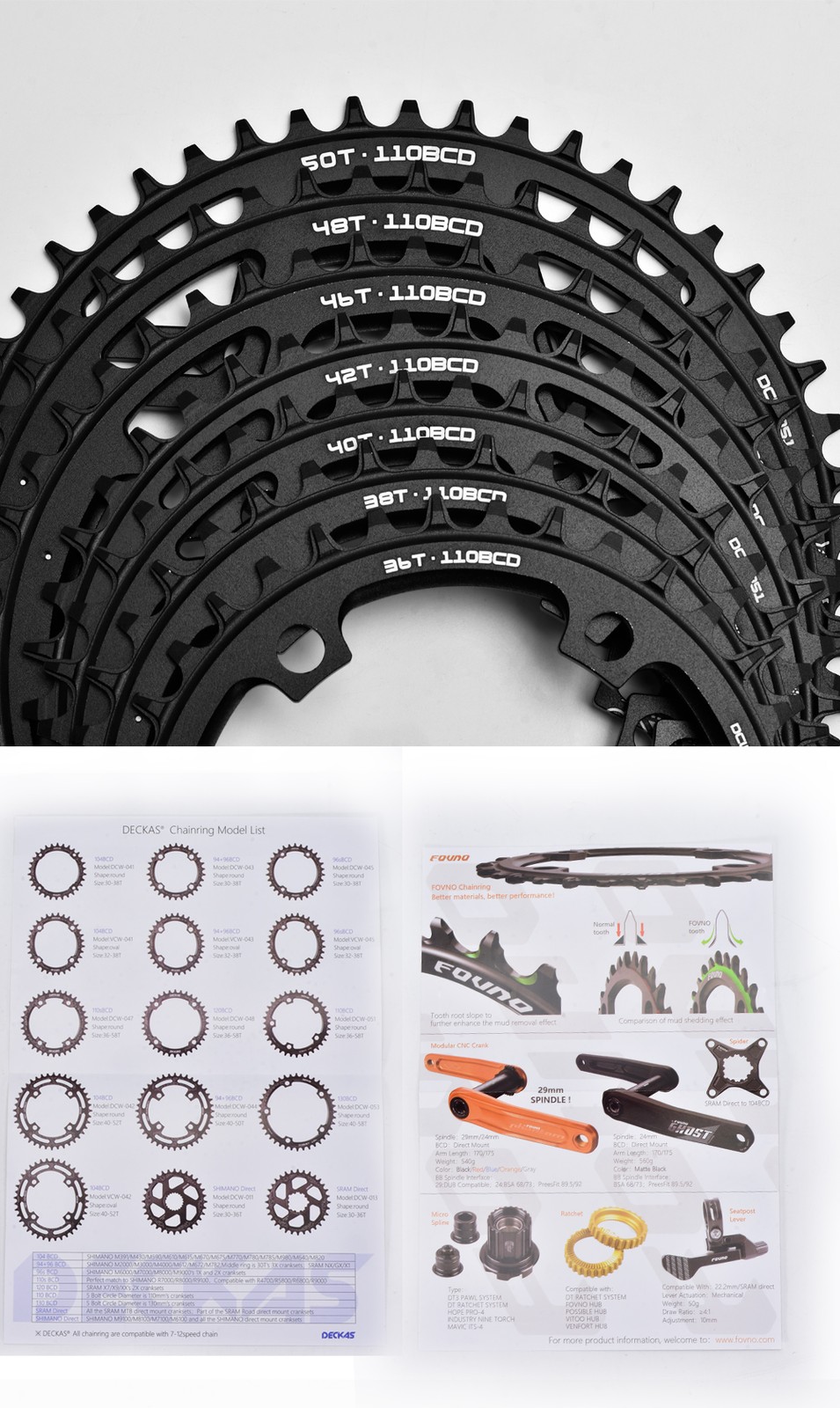 36-52T Bicycle Chainring 110 BCD Single Round Wide Narrow Teeth Chain Ring 5 Arm