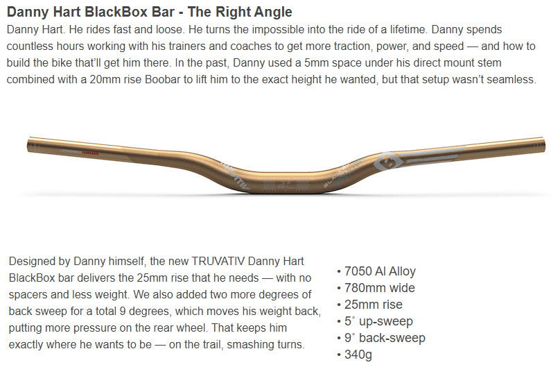 NOS Truvativ Danny Hart BlackBox Riser Handlebar , Gold , 780mm MTB DH Downhill