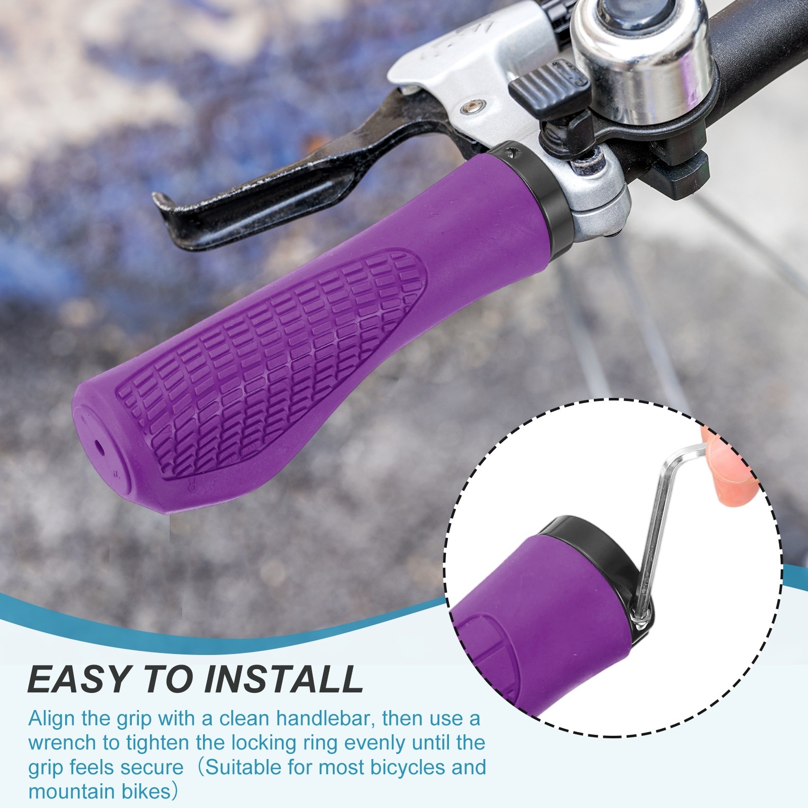 Ergonomic Bike Grips for Bicycle with Wrench 5.3in Diamond-Texture Purple