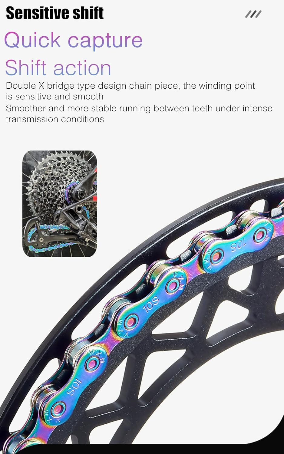 10 Speed Bike Chain Rainbow Chain for Bike 1/2″ X11/128 116 Links Lightweight Bi