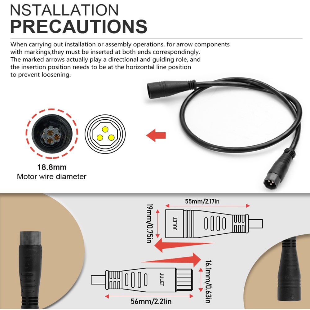 E-bike Julet 9Pin Hub Motor Extension Cable Conversion Line Waterproof Cable