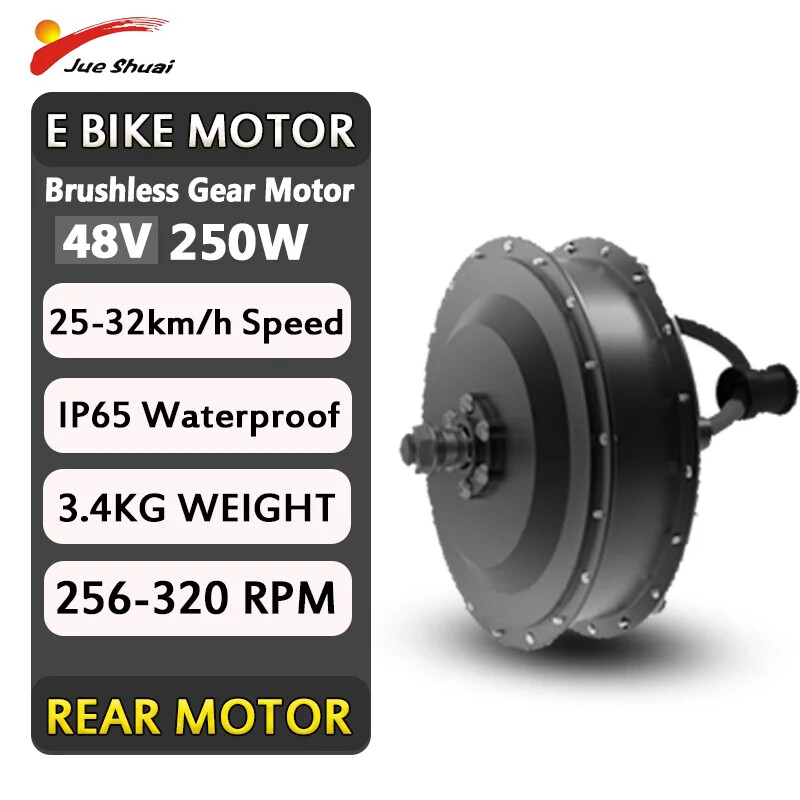 48V 250W-500W Electric Bike Front Rear Brushless Gear V/Disc Brake Hub Motor
