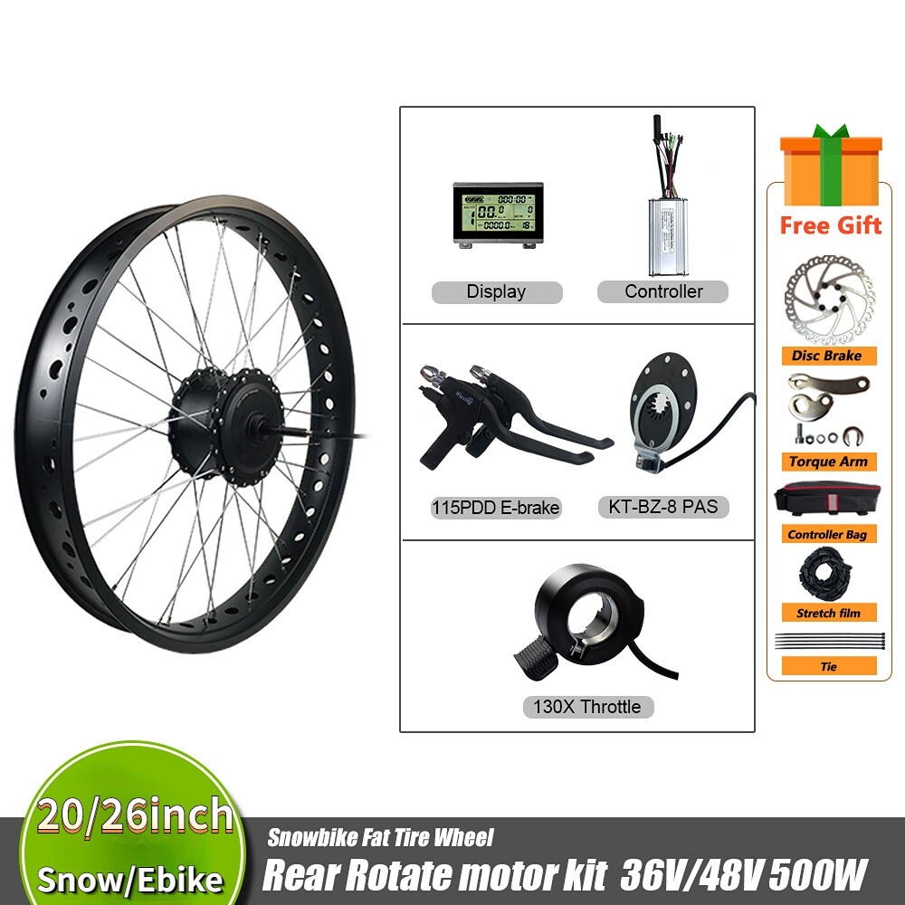 20/26Inch 36V 48V 500W Snow Ebike Rear Rotate Brushless Hub Motor Conversion Kit