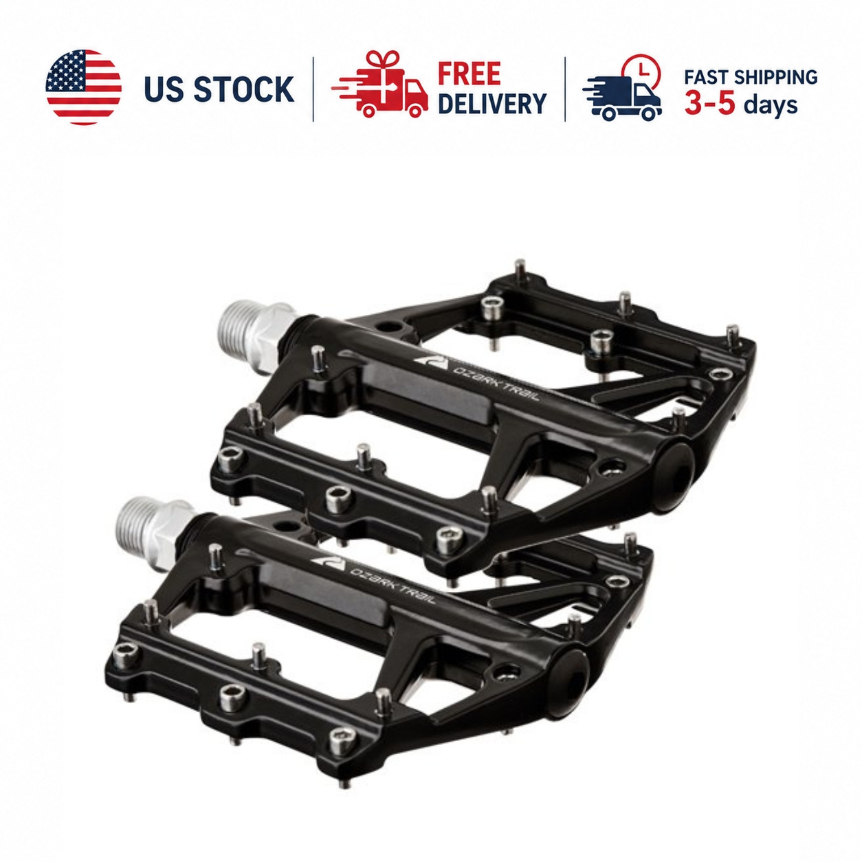 Ozark Trail Aluminum Alloy Bike Pedals Anti-Slip MTB Road Hybrid Black