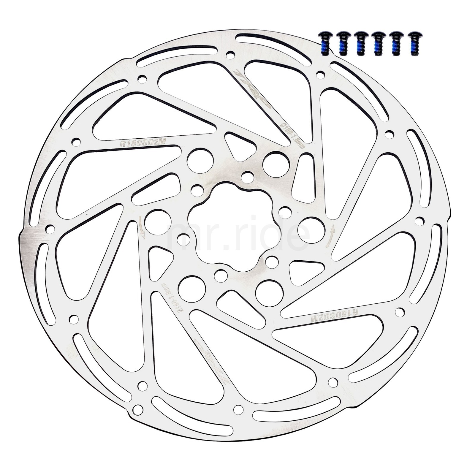 TRP R2 Disc Brake Bike Rotor, 180mm, 6-Bolt, 1.8mm Thick, Silver, R180S02M