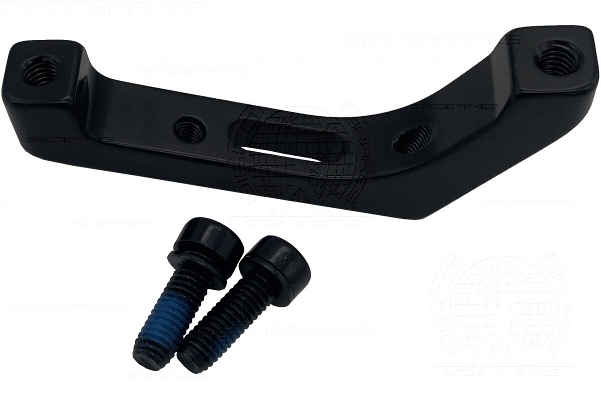 Brake Adaptor, Post Mount Caliper to Flat Mount Frame 160mm Rotor, 2 Bolts Black