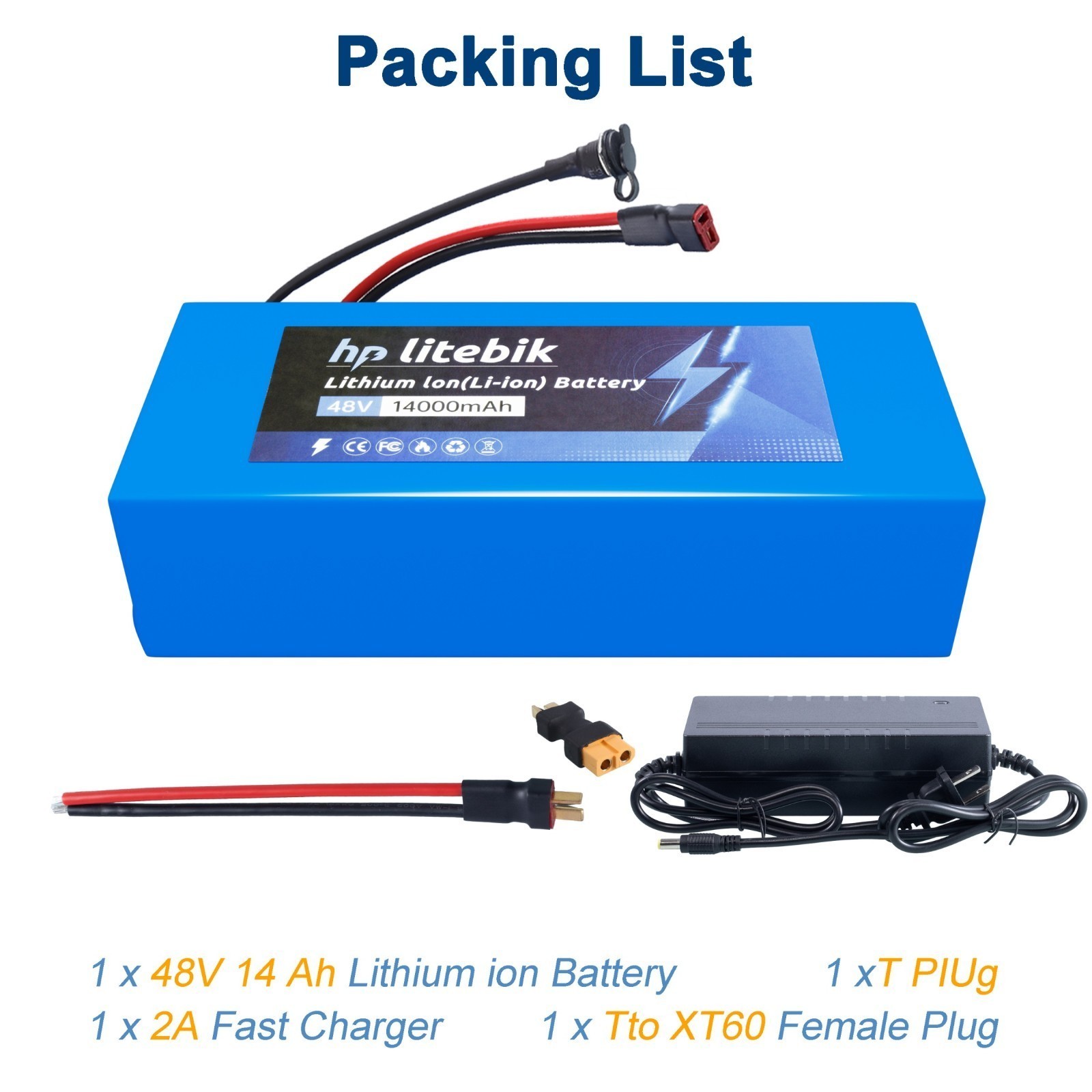 48V Ebike Battery 48V 14AH Lithium Battery LI-ION Battery Chargeable 100W-1000W