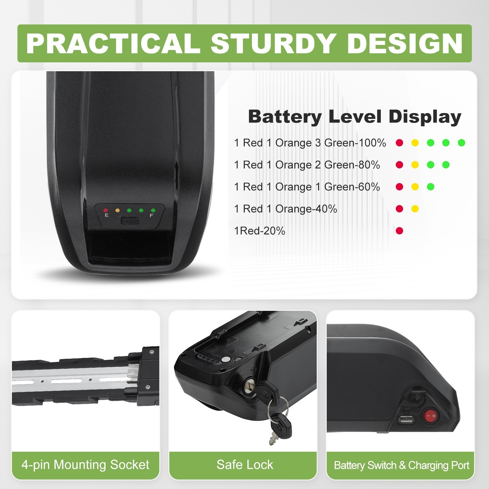 UUG 36V 20Ah Lithium Ebike Battery for Electric Bike Battery ≤1200W Motor 4Pin