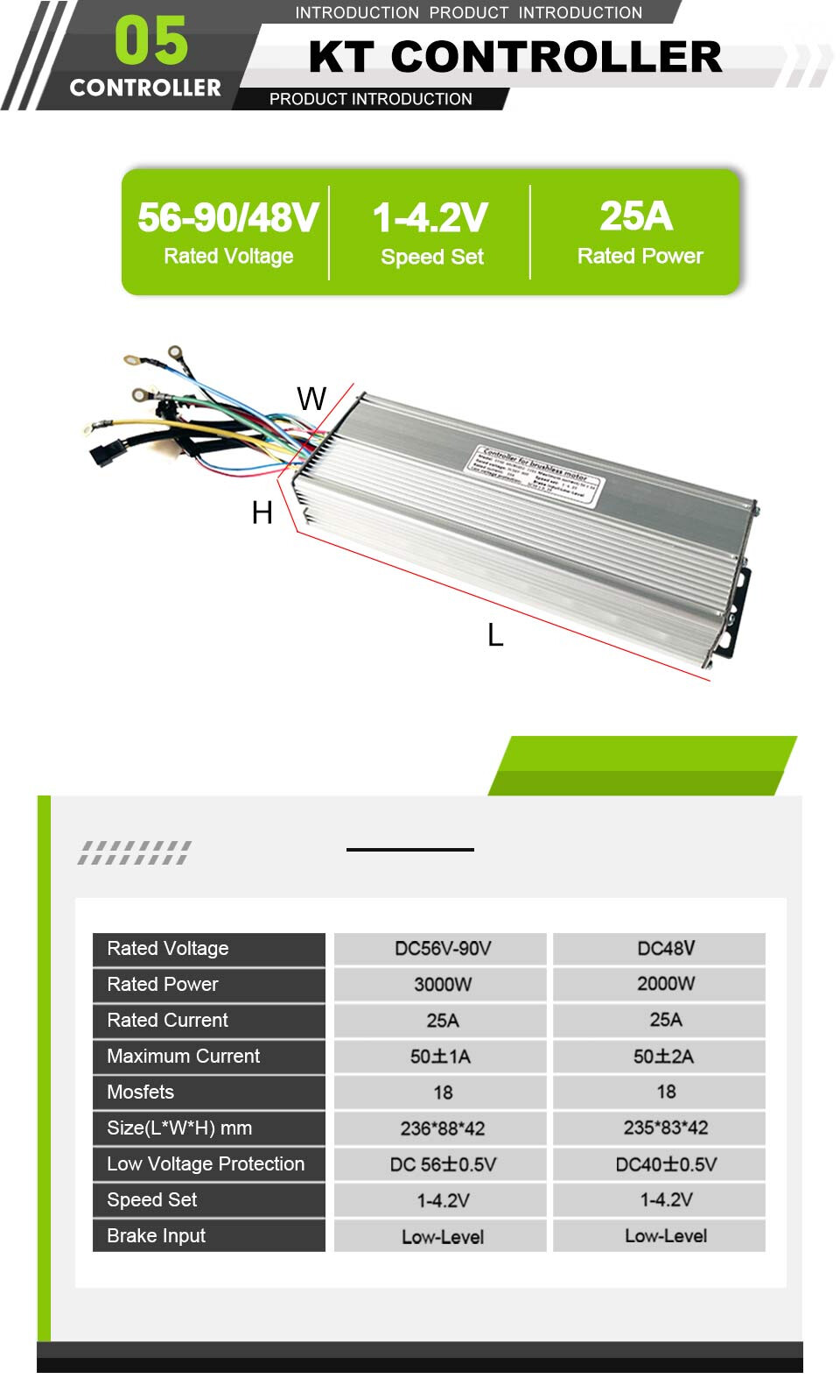 15A-50A E-bike Square Sine Wave Controller Use for 250W-3000W E-bile Motor