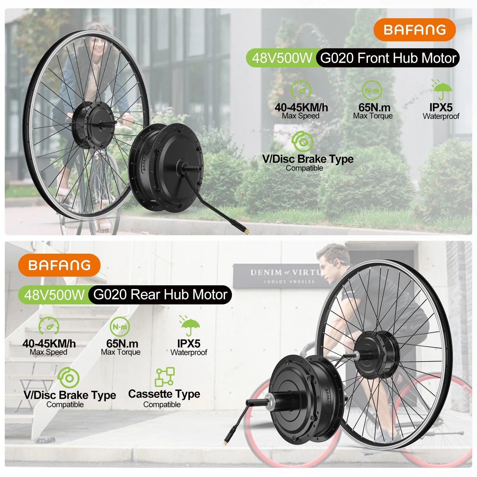 48V500W 20” 26″ 27.5″ 700C Rear Hub Wheel Motor V-Brake Cassette DIY Ebike USA