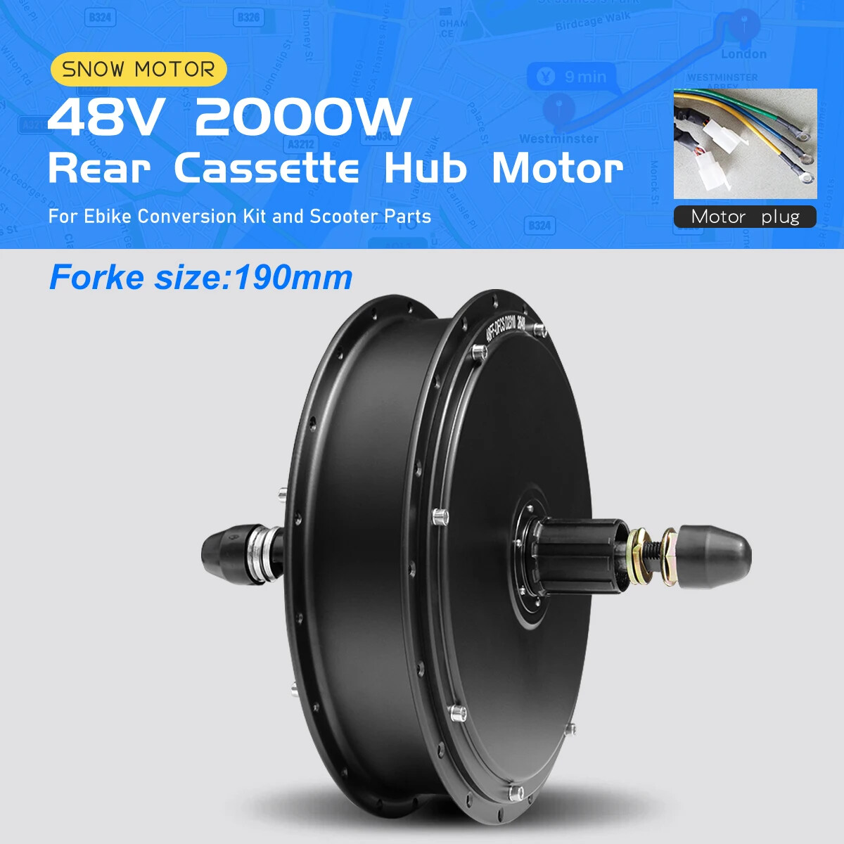 Snow Electric Bicycle Fat Tire 48V 2000W Brushless Rear Hub Motor Dropout 190mm