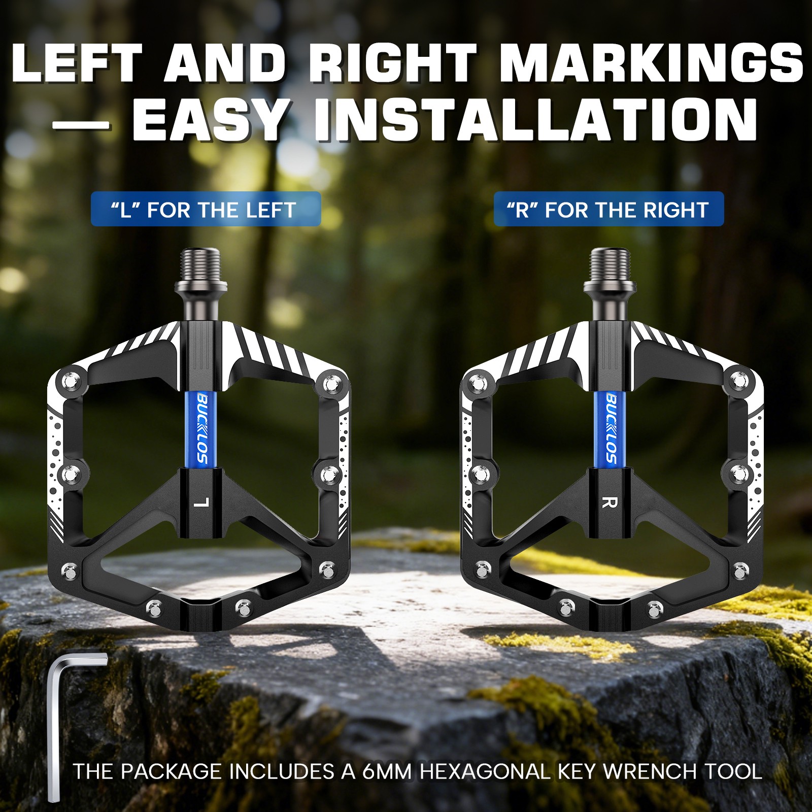 BUCKLOS MTB Pedals with Reflector Flat/Platform Pedals Bearing 9/16” Aluminium