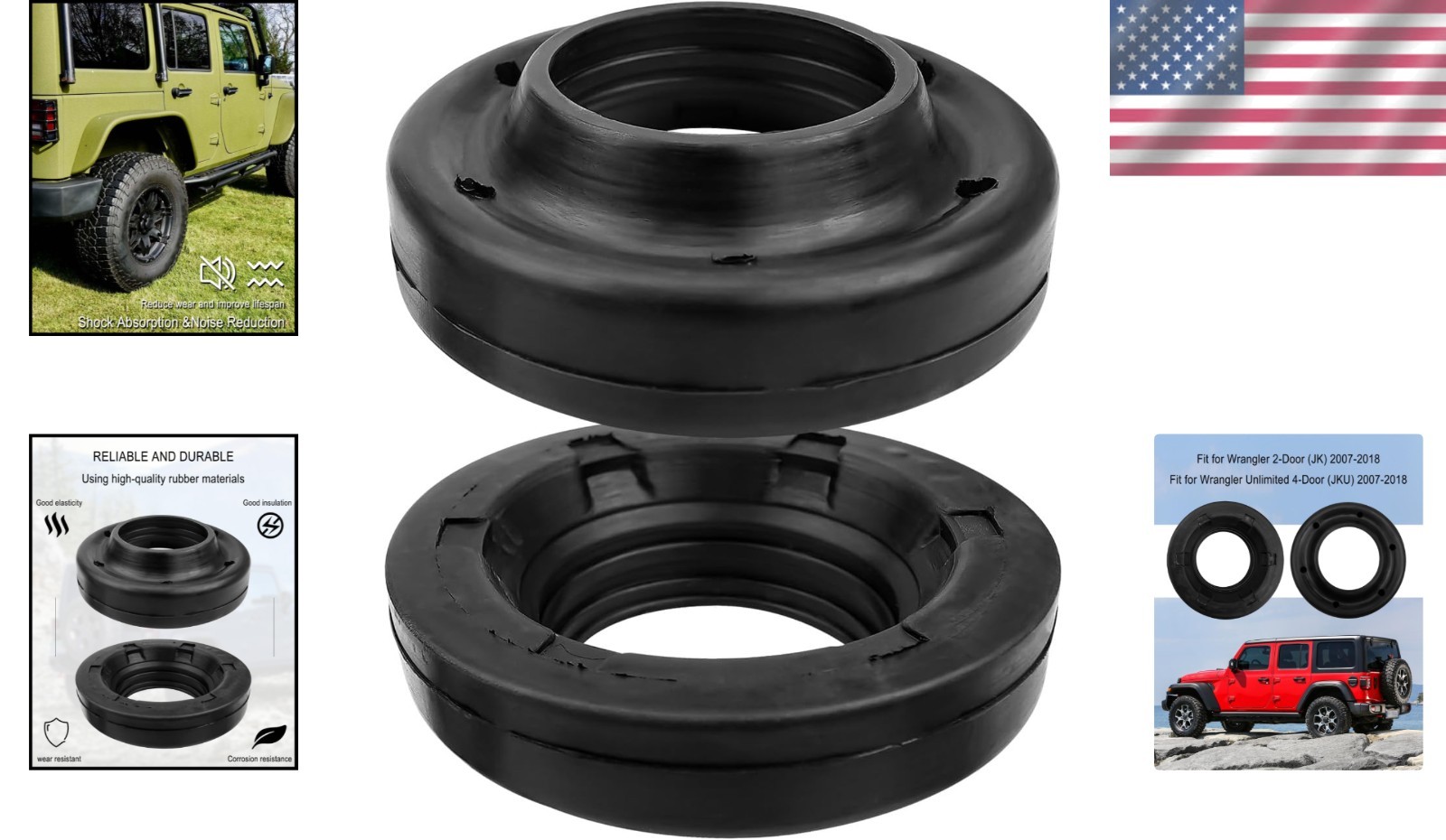 2 Pcs Front Upper Coil Spring Isolators Fit for Jeep Wrangler JK JKU 2007-2018 R
