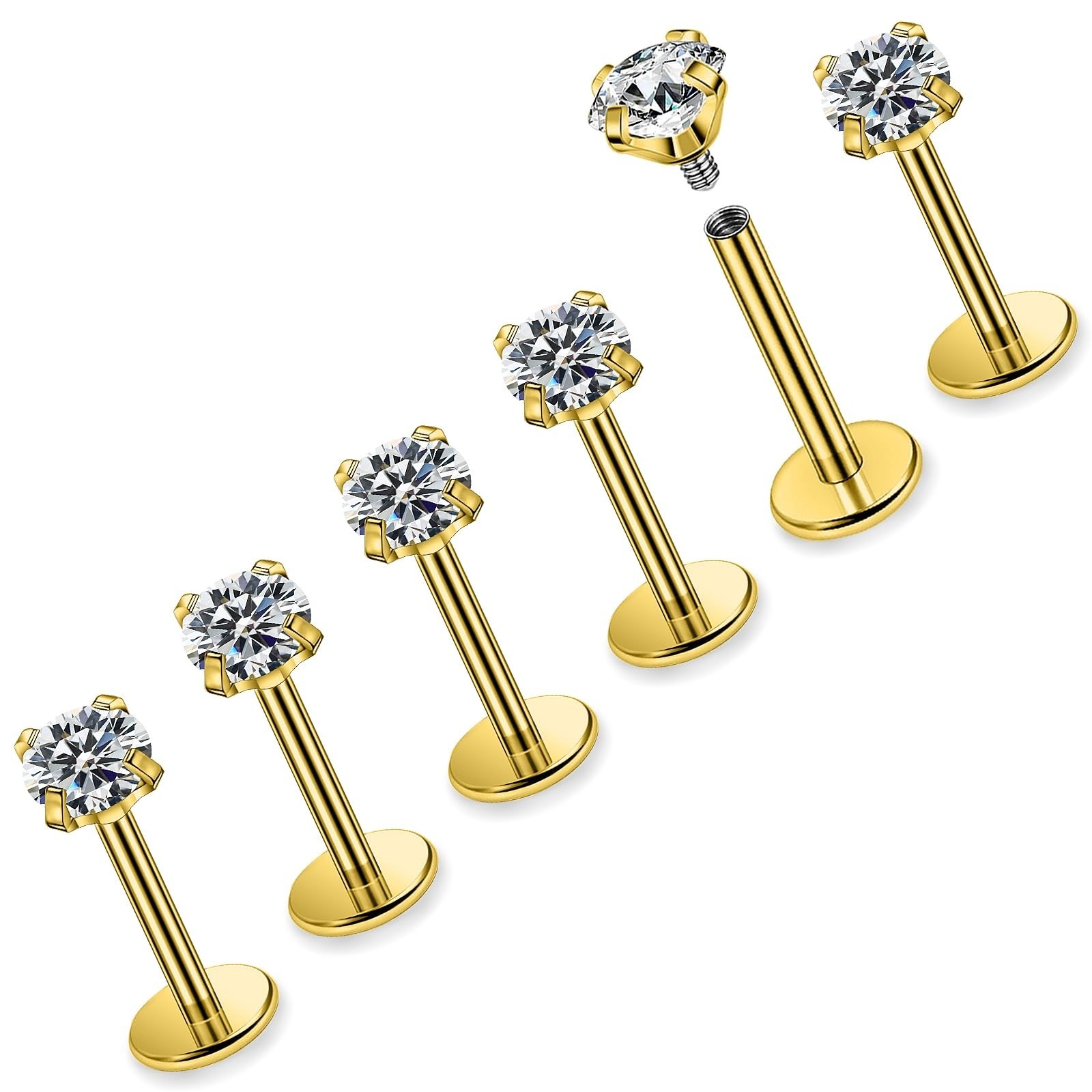 16G ASTM F136 Titanium Surgical Steel Internal Thread Flat Back Studs Earring…