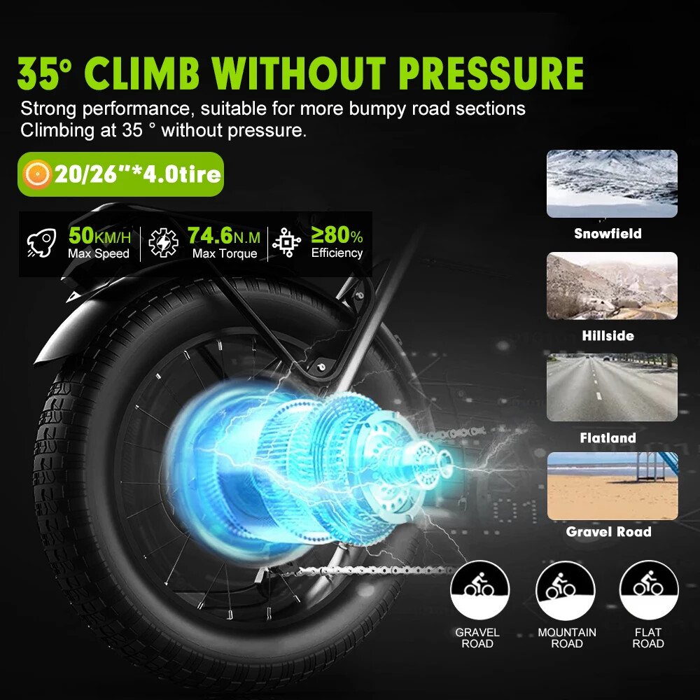 48V 1500W Snow E-bike Fat Brushless Gearless 20 24 26inch Rear Rotate Hub Motor