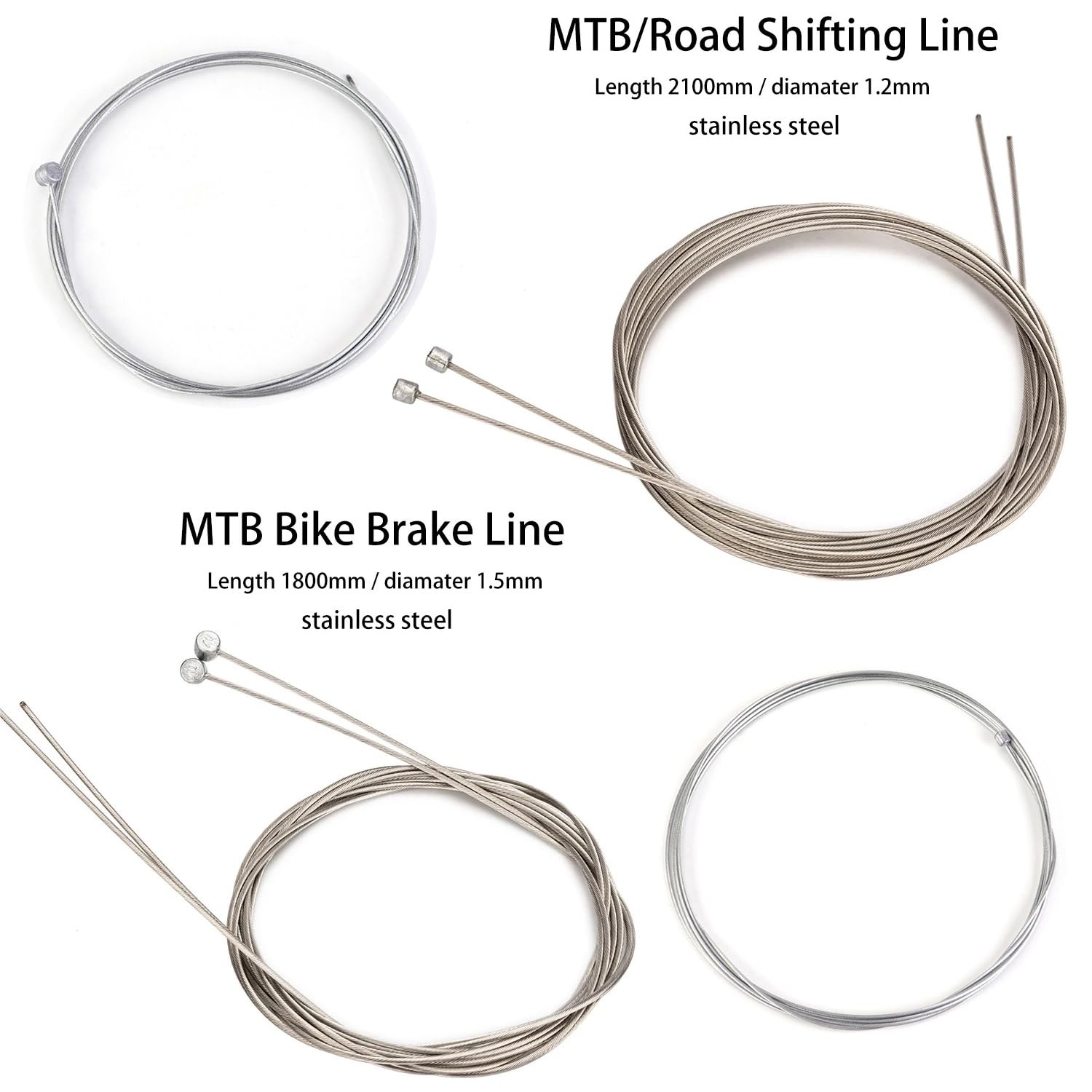 SquEqu 12 Pack Bike Brake Cable: 1800mm；Shift 2100mm, Silver