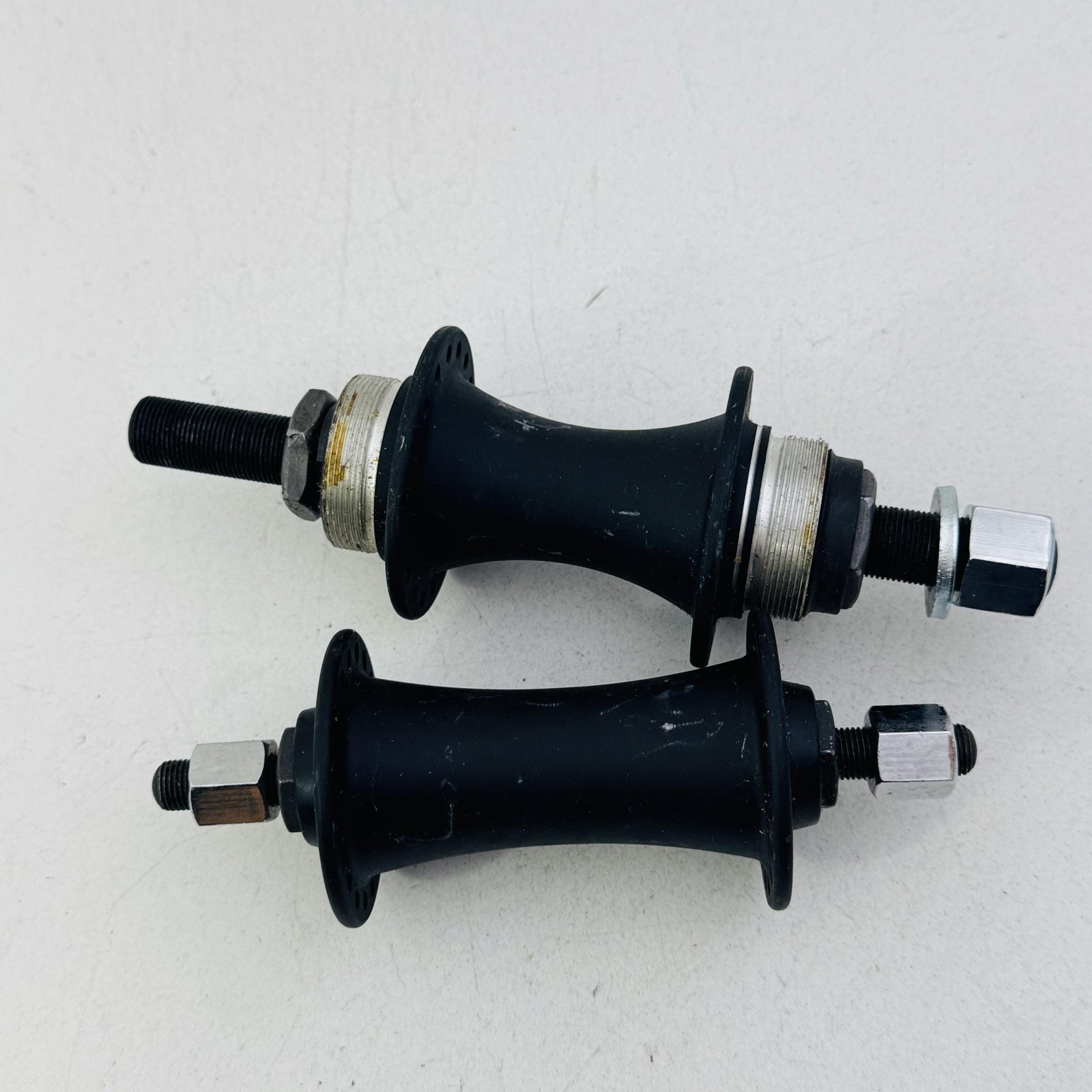 BMX Bike Hubs Set 36H 14mm Axle Black Steel Threaded Front Rear NOS Pair A43