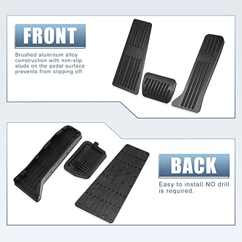 3 Pcs Anti Slip No Drilling Aluminum Alloy Pedal Covers Foot Pedal Pads Black