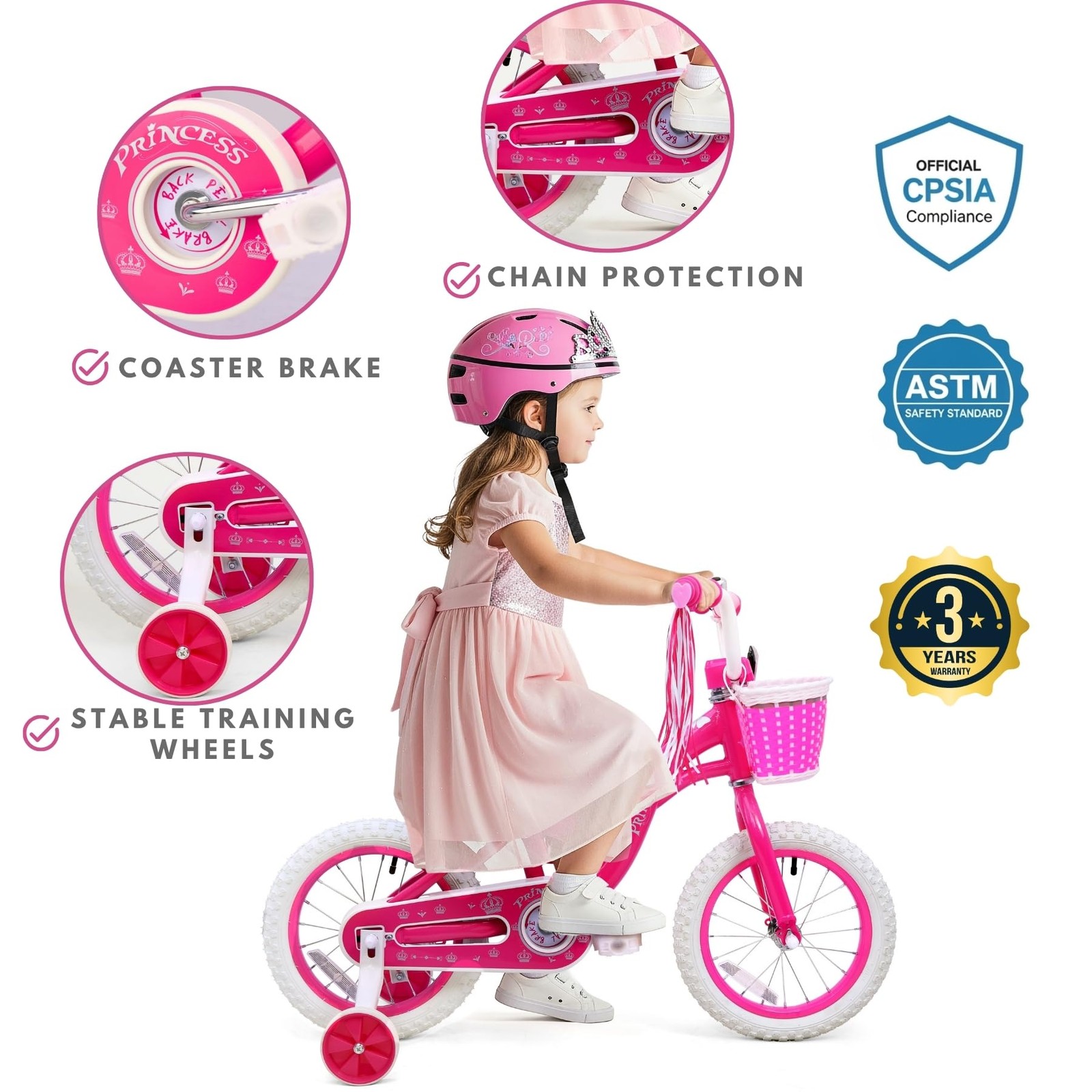 Bicystar Girls Bike For Toddlers Ages 2-4 Years 14 Inch Princess Kids Bike