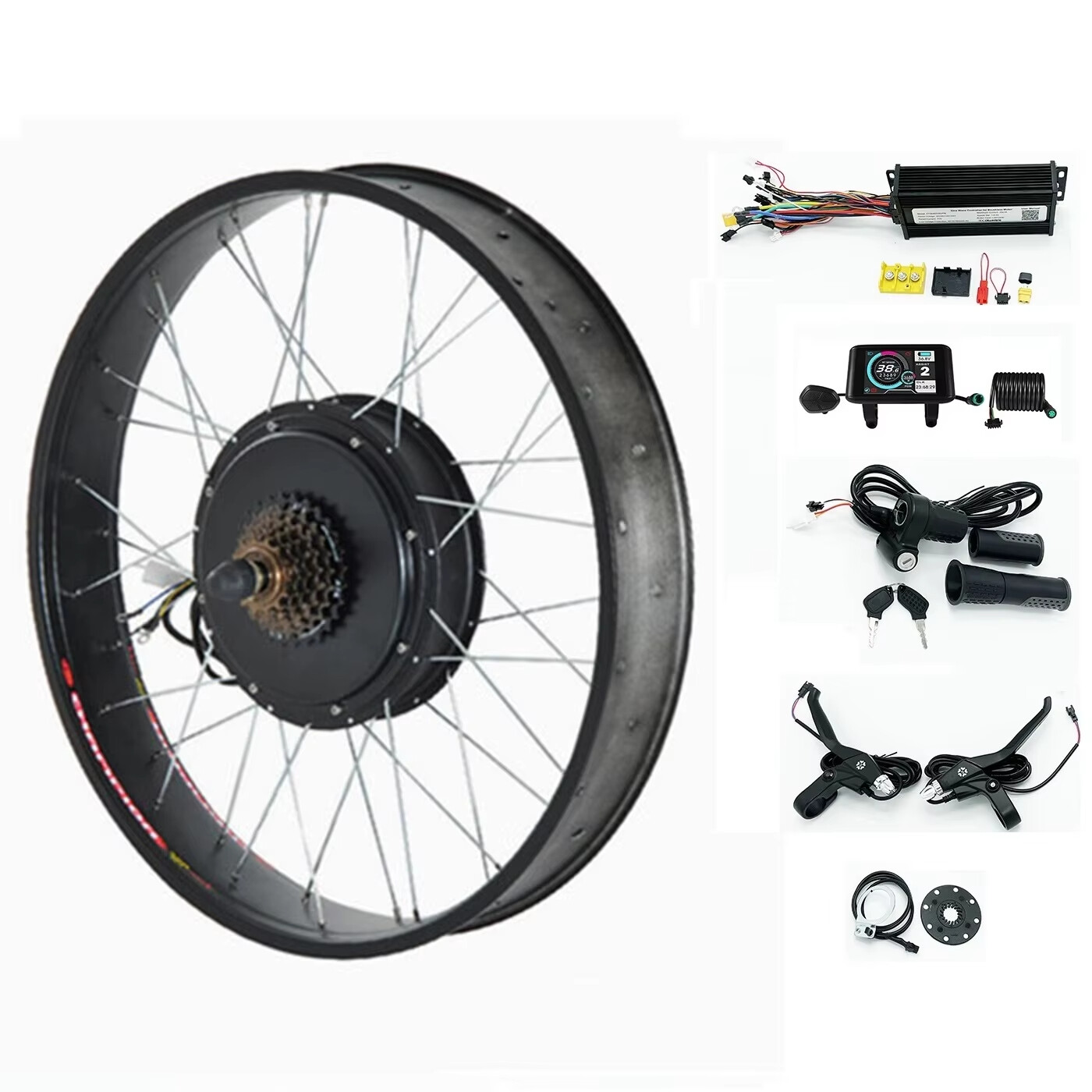 48V 52V 60V 1500W 20/24/26×4.0” Fat Tire eBike Rear Motor Wheel Conversion Kit