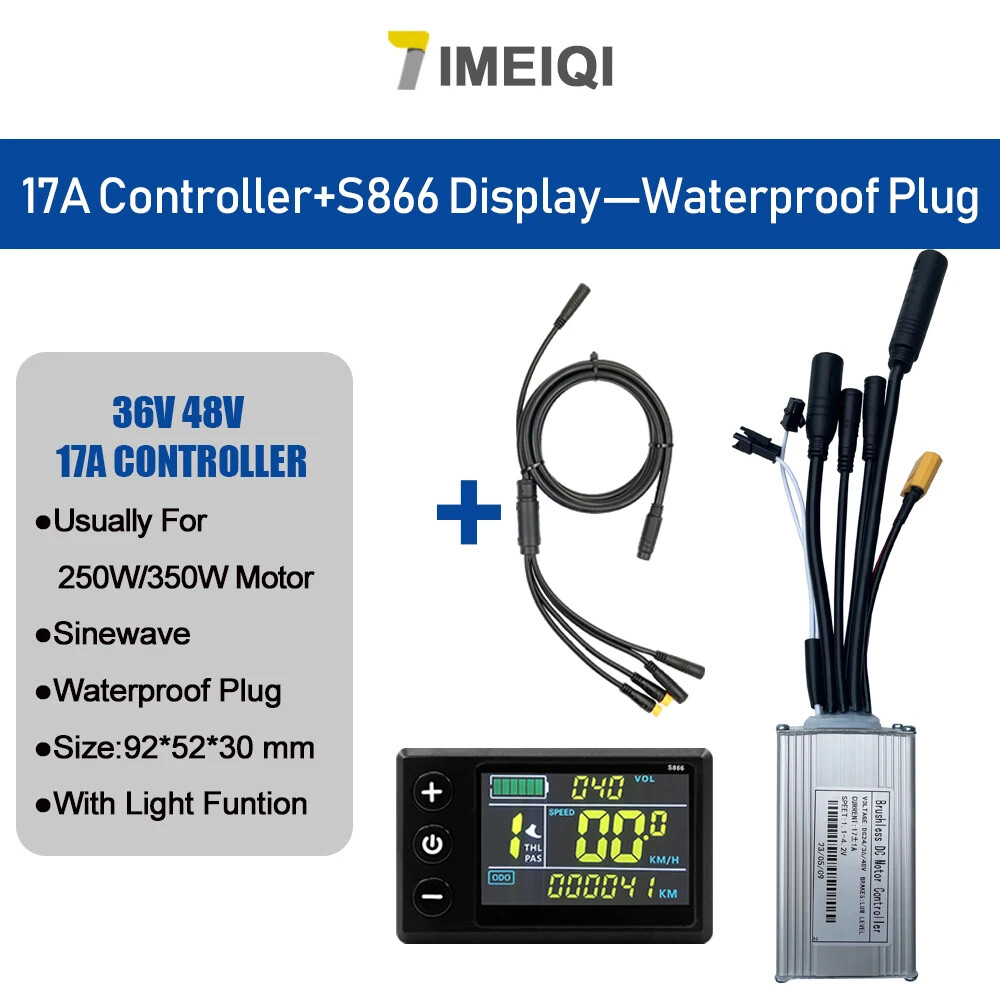 Three-Mode Ebike Sine Wave Controller 36V 48V 17-40A with LCD S866 S966 Display