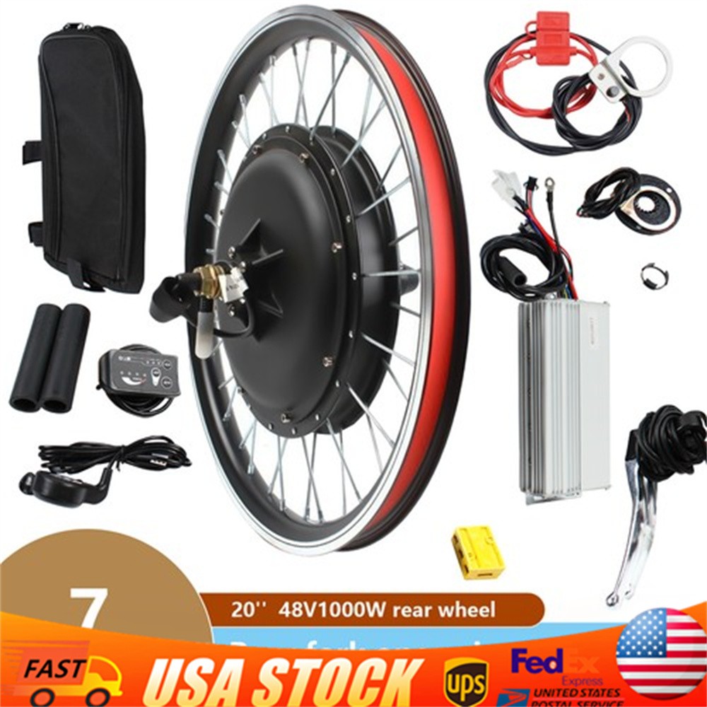 1000W 20″ 48V Electric Bicycle Conversion Kit Rear Wheel Hub Motor w/LED Display