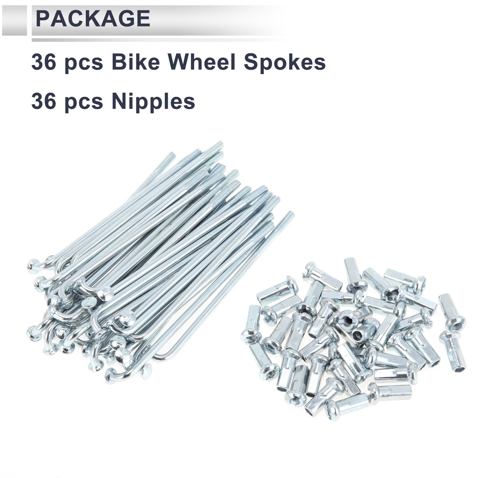 1 Set 12G 69mm Length Bicycle Spokes Nipple Carbon Steel Galvanized Silver Tone
