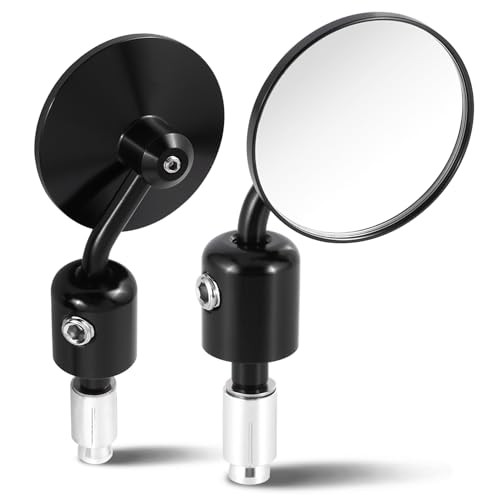 Pair of Motorcycle Side View Mirror, White Glass, Universal 2.7×2.7 Inch Black